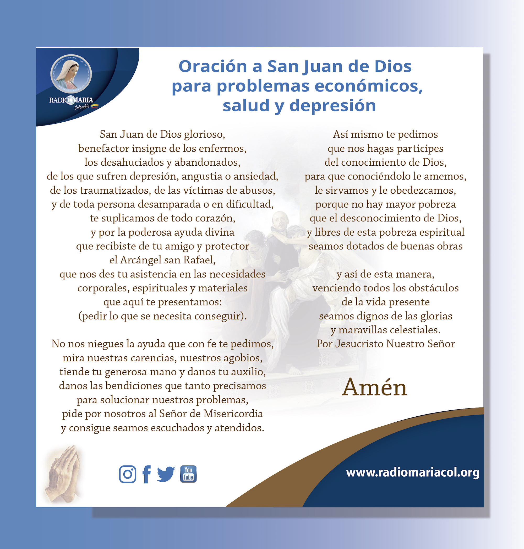 Oración a San Juan de Dios para problemas económicos, salud y depresión