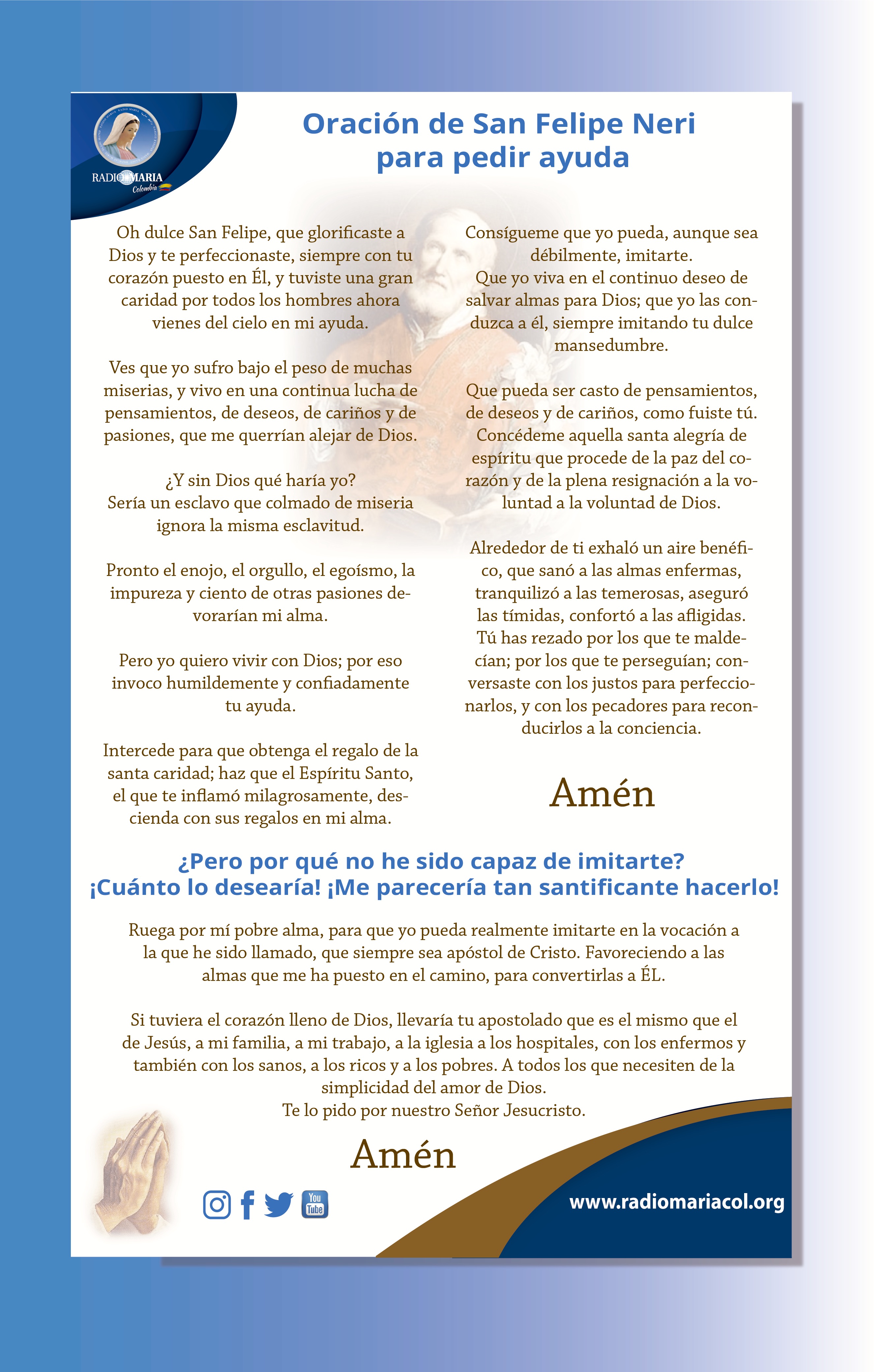 Oración de San Felipe Neri para pedir ayuda
