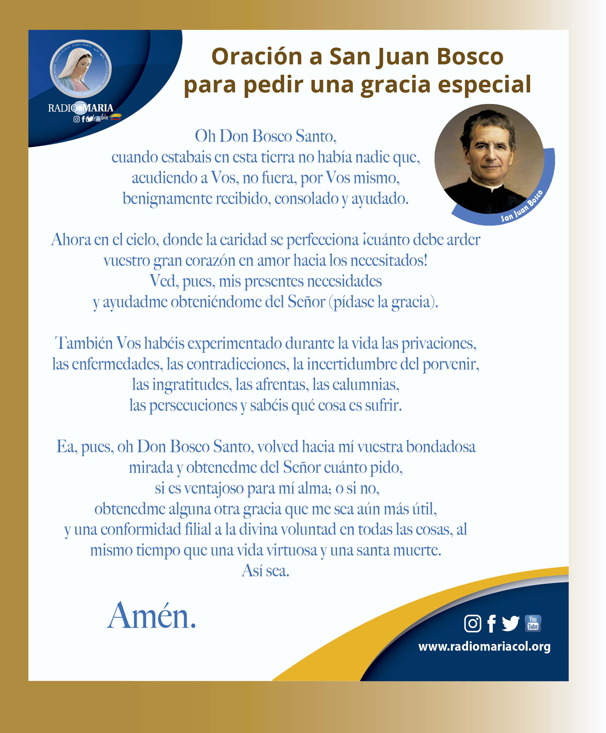 Oración a San Juan Bosco para pedir una gracia especial