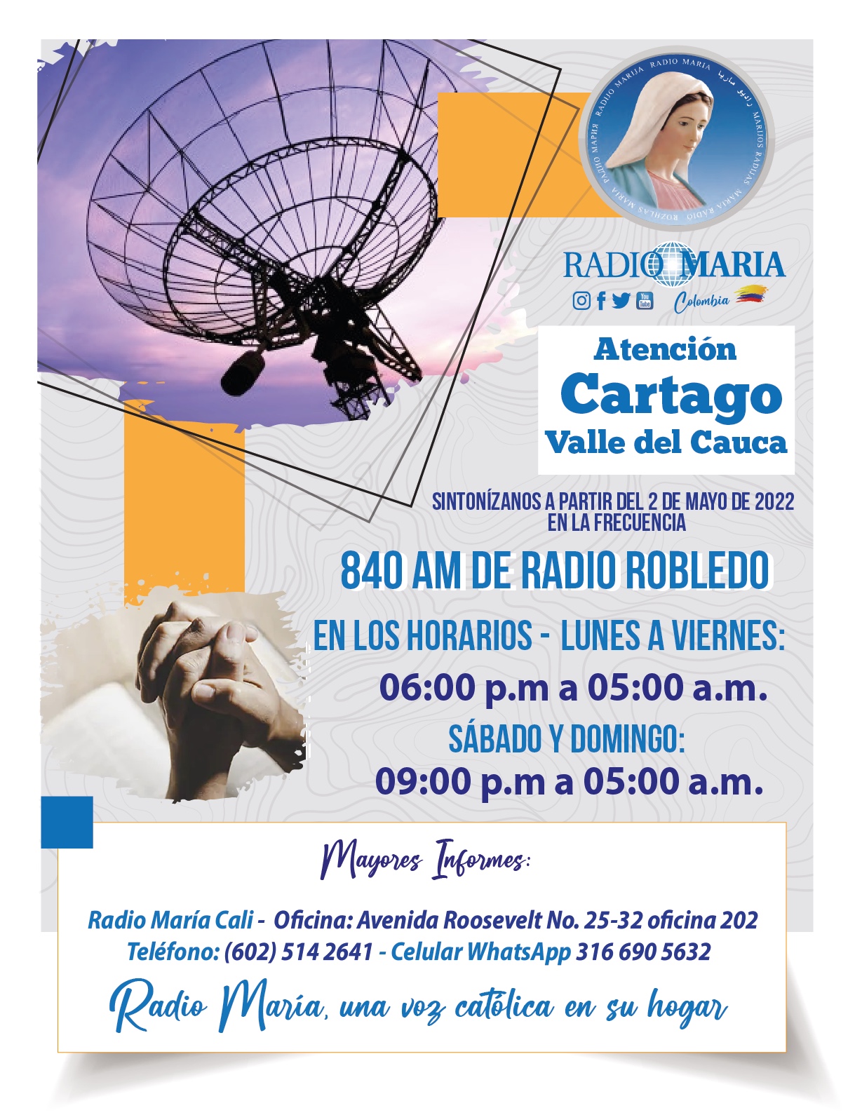 nueva frecuencia Radio María Cartago